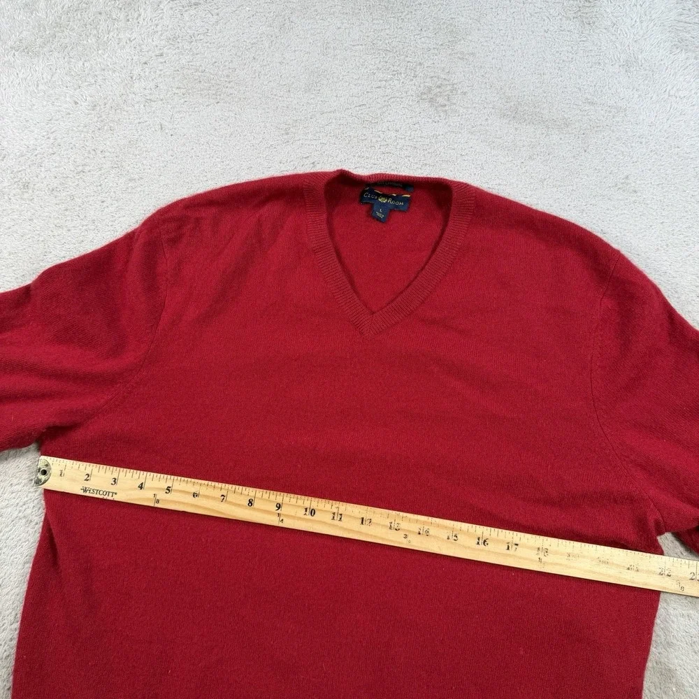 Club Room Sweater Mens Large Red 100% Cashmere V-Neck Pullover Soft Lightweight